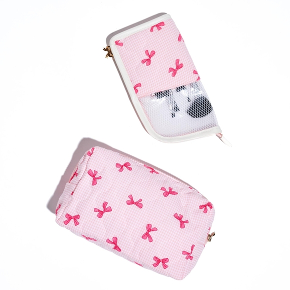 Women's Cosmetic & Travel Bow & Tell Pink Makeup Organizer Pouch - Picture 2 of 5